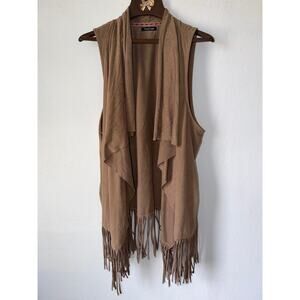 Kandy Kiss Boho Brown Tan Sleeveless Faux Suede Fringe Kimono Vest Size 2X